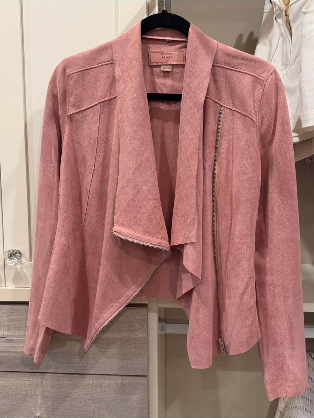 Blank NYC Pink Draped Suede Moto Jacket